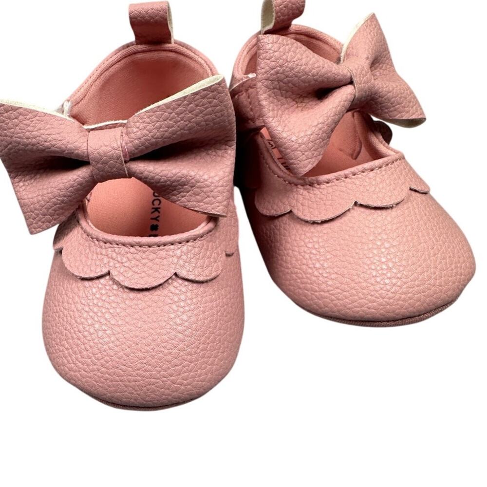 Lucky Brand Baby Girl Pink Bow Mary Jane Crib Shoes Size 3 - Picture 5 of 8